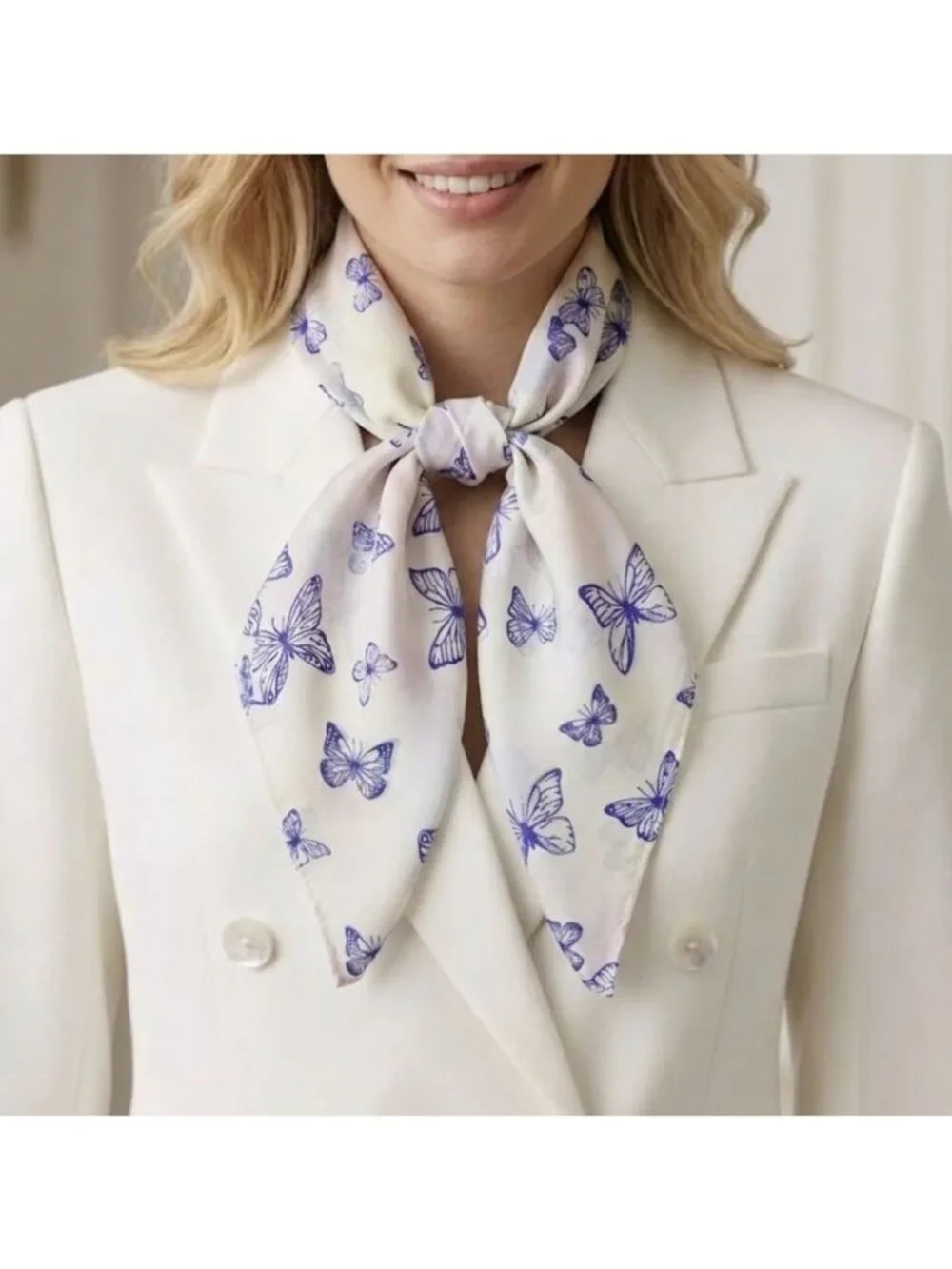 ⭐Luxury Butterfly Scarf Square Silky Head Neck Wrap Purple Cream Accessory hijab